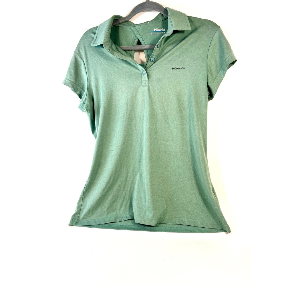 Columbia Womens Green Short Sleeve Polo Shirt Keyhole Back Size Medium